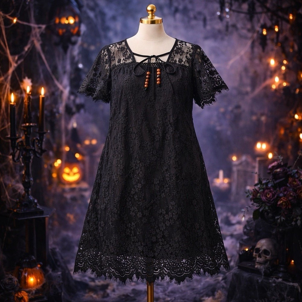 LoveRiche Dress Small Black Lace Baby Doll Whimsigoth Romantic Witchy Dark Fairy